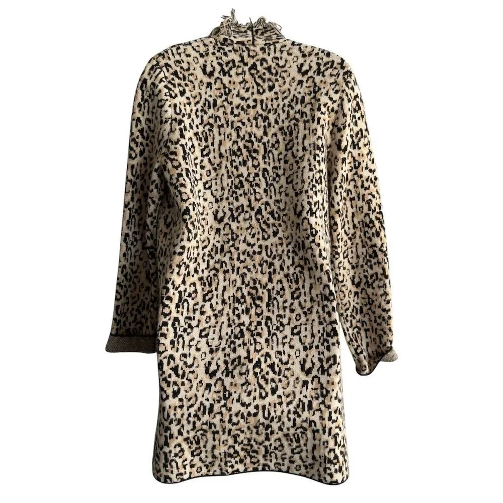 $495 Neiman Marcus Leopard Print Cashmere Collection Cardigan M Ruffle Mob Wife
